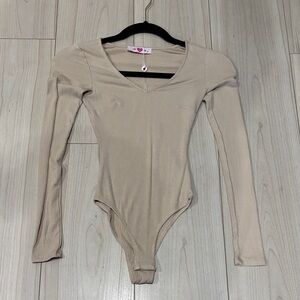 Buddy Love Beige Long Sleeve Bodysuit